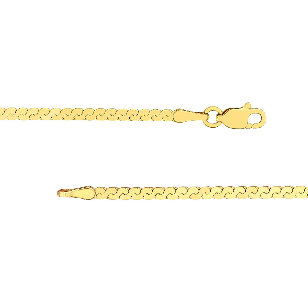 14K Gold 2mm Serpentine Chain Necklace with Lobster Lock