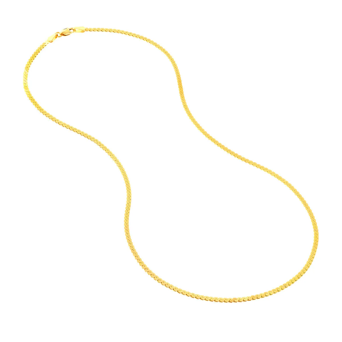 14K Gold 2mm Serpentine Chain Necklace with Lobster Lock