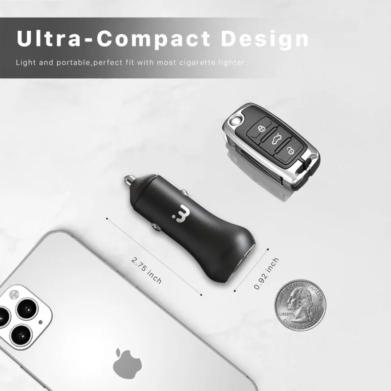 2-in-1 Dual Port Fast Charging Car Charger with 6ft USB-C Cable