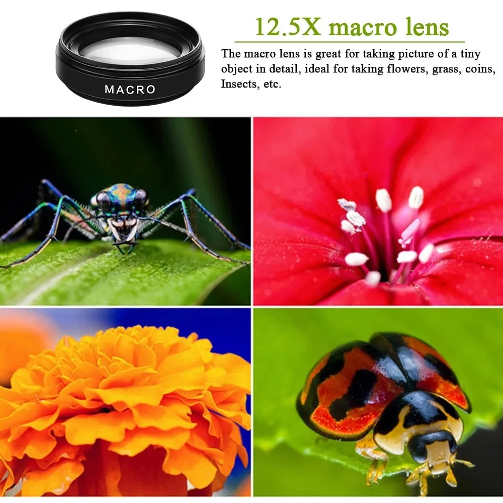 2 In 1 Mobile Phone Lens 0.45x Super Wide Angle 12.5x Macro HD Camera Lens For iPhone 13 Huawei Xiaomi Samsung Universal Clip