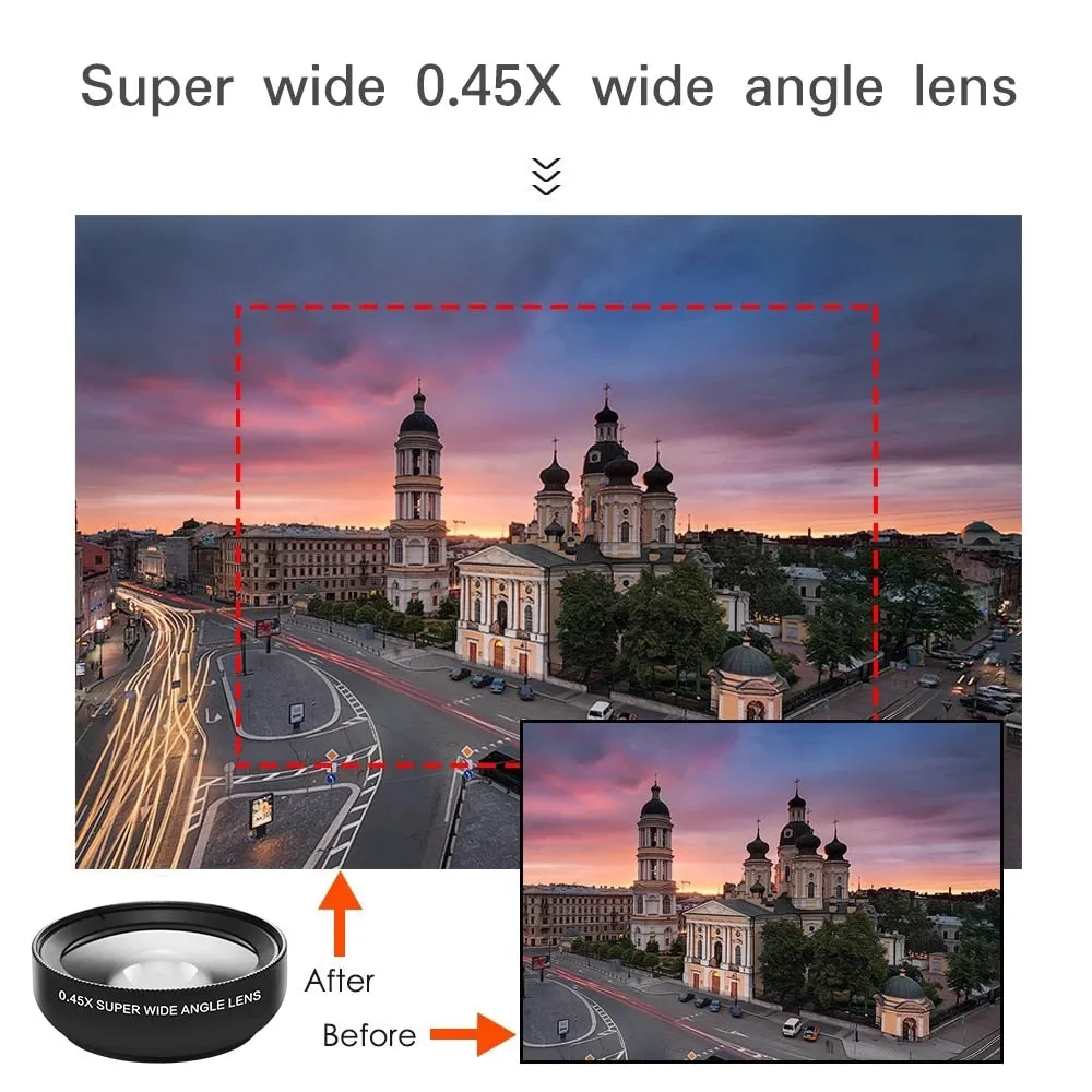 2 In 1 Mobile Phone Lens 0.45x Super Wide Angle 12.5x Macro HD Camera Lens For iPhone 13 Huawei Xiaomi Samsung Universal Clip