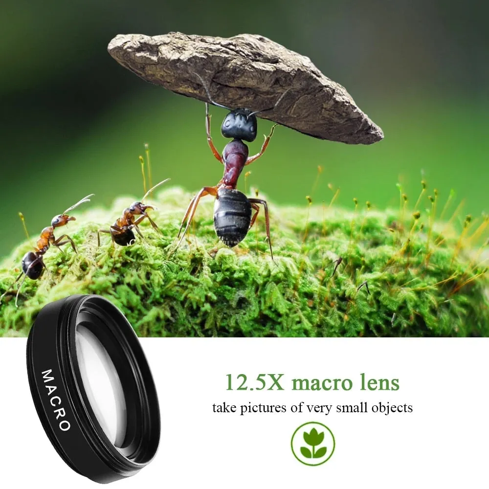 2 In 1 Mobile Phone Lens 0.45x Super Wide Angle 12.5x Macro HD Camera Lens For iPhone 13 Huawei Xiaomi Samsung Universal Clip