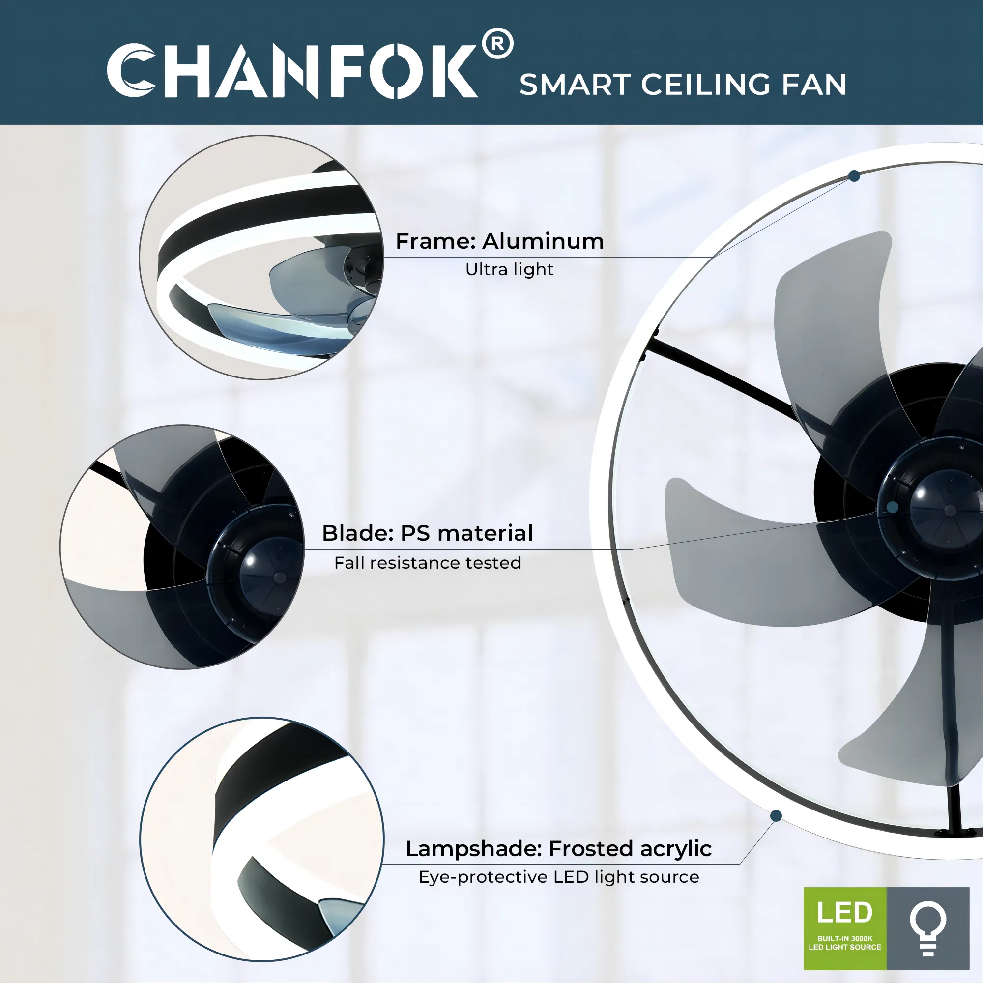 20" CHANFOK Orison Smart Ceiling Fans with Lights with Alexa/Google Assistant/Remote Control