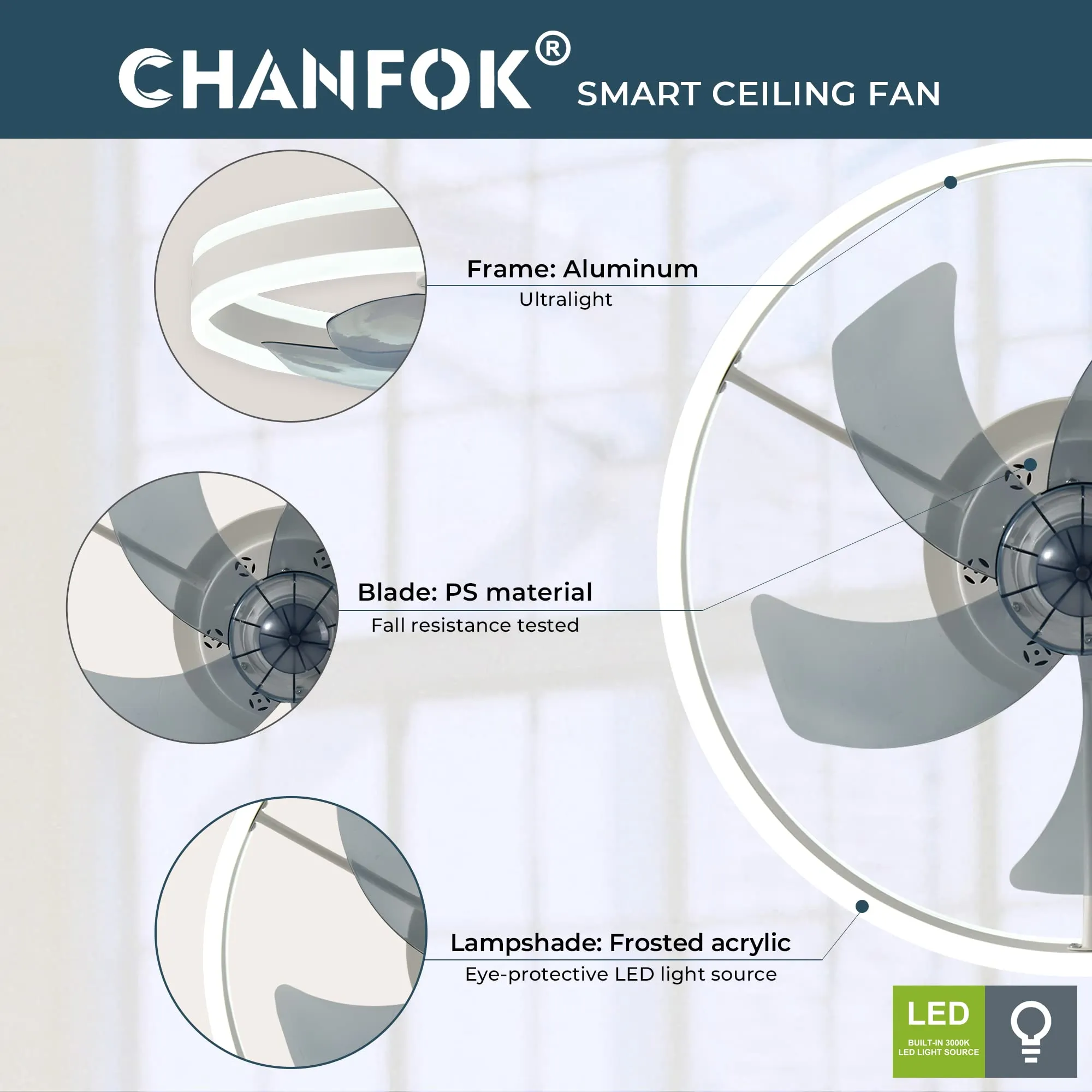 20" CHANFOK Orison Smart Ceiling Fans with Lights with Alexa/Google Assistant/Remote Control