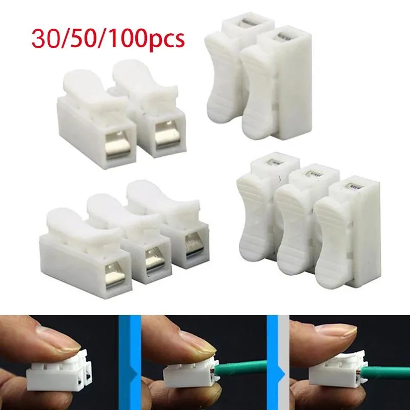 30/50/100PCS CH-2 CH-3 Spring Wire 2 3 Pins Electrical Cable Terminals Wire Connectors Quick Splice Lock Wire Terminal