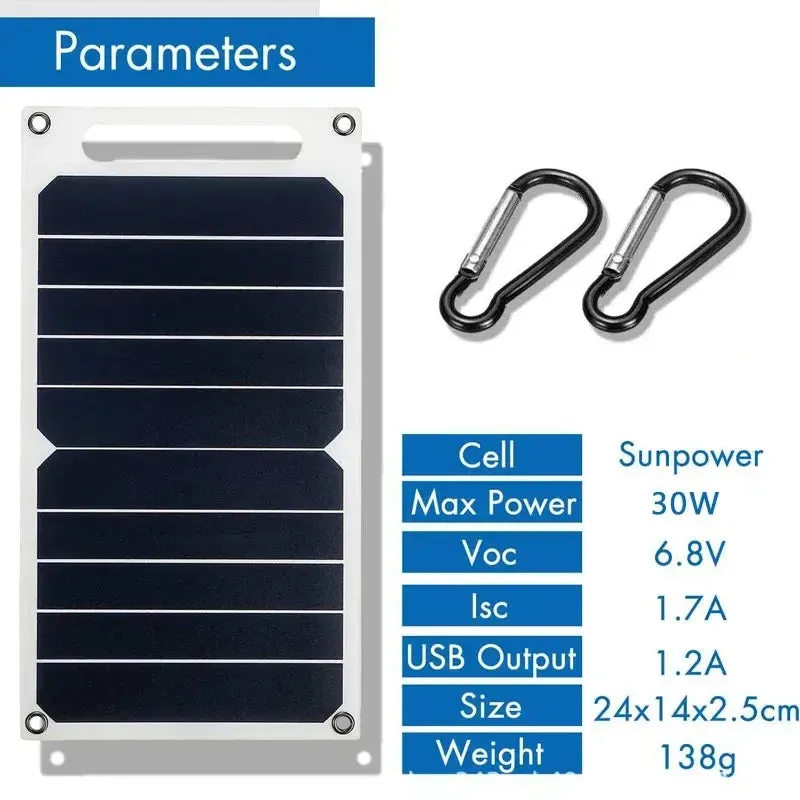 30W Solar Panel With USB Waterproof  Mobile Phone Charging 6.8V