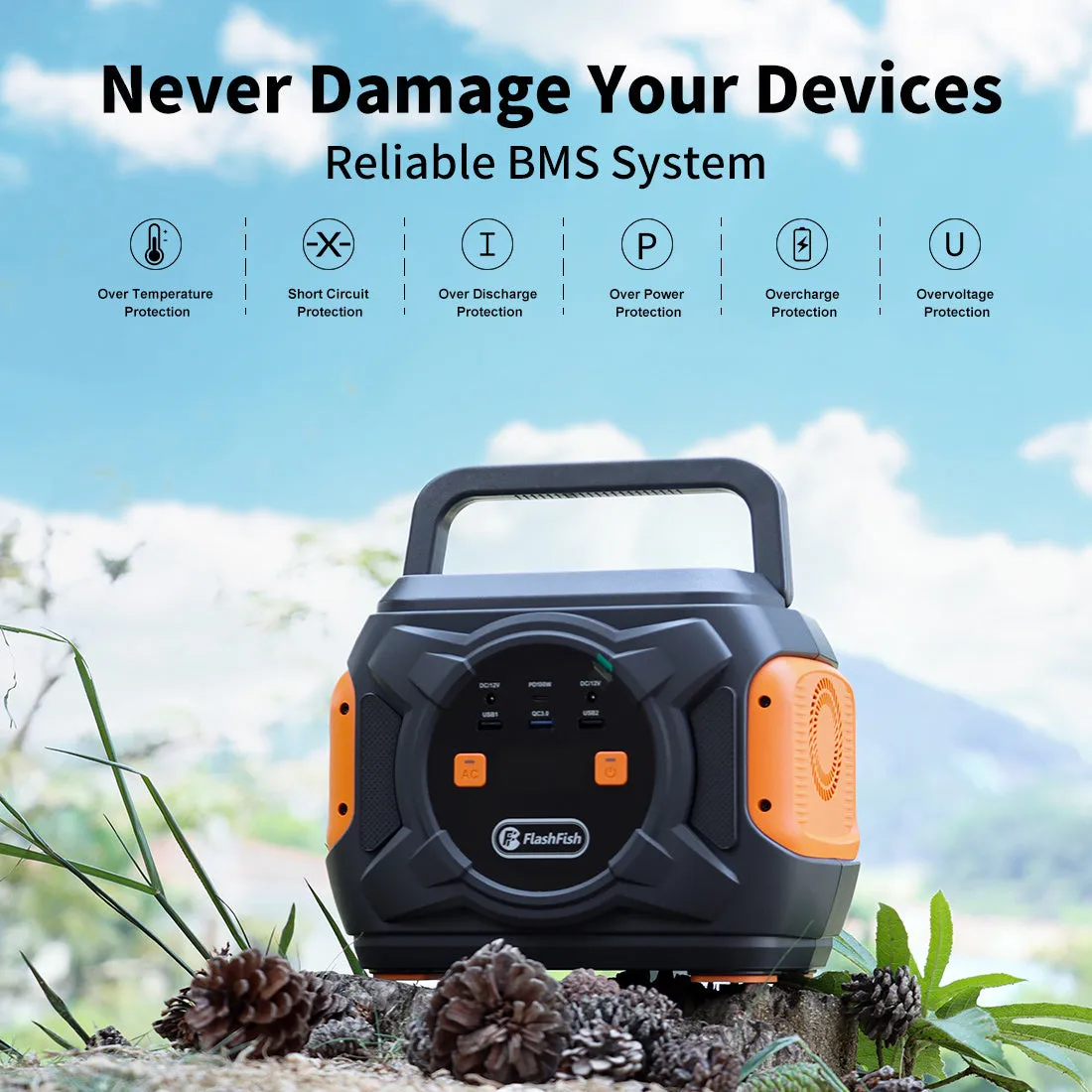 320W Portable Power Station;  Flashfish 292Wh 80000mAh Solar Generator Backup Power With AC/DC/100W PD Type-c/QC3.0/Wireless Charger /Flashlight;  CPAP Battery Pack Emergency Power Supply