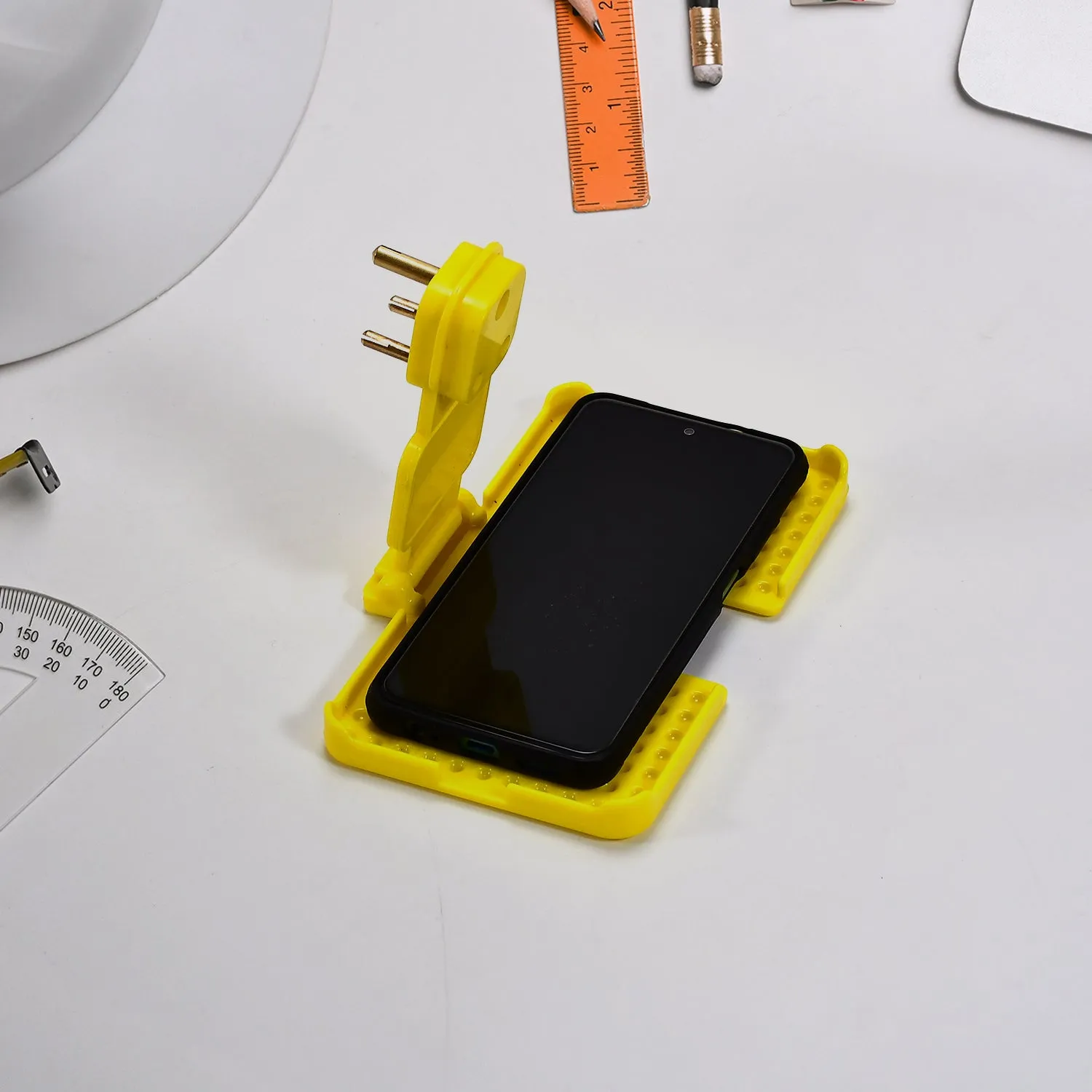 6498 Multi-Purpose Wall Holder Stand for Charging Mobile Just Fit in Socket and Hang (Yellow)