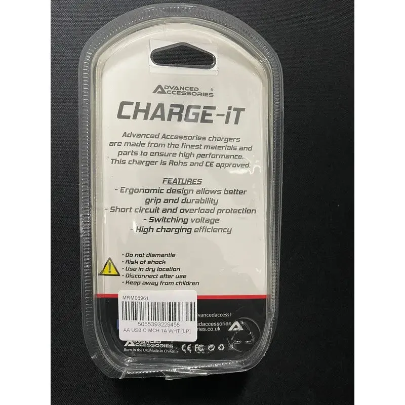 Advanced Accessories Charge-It C Type Mains Plug Phone Charger