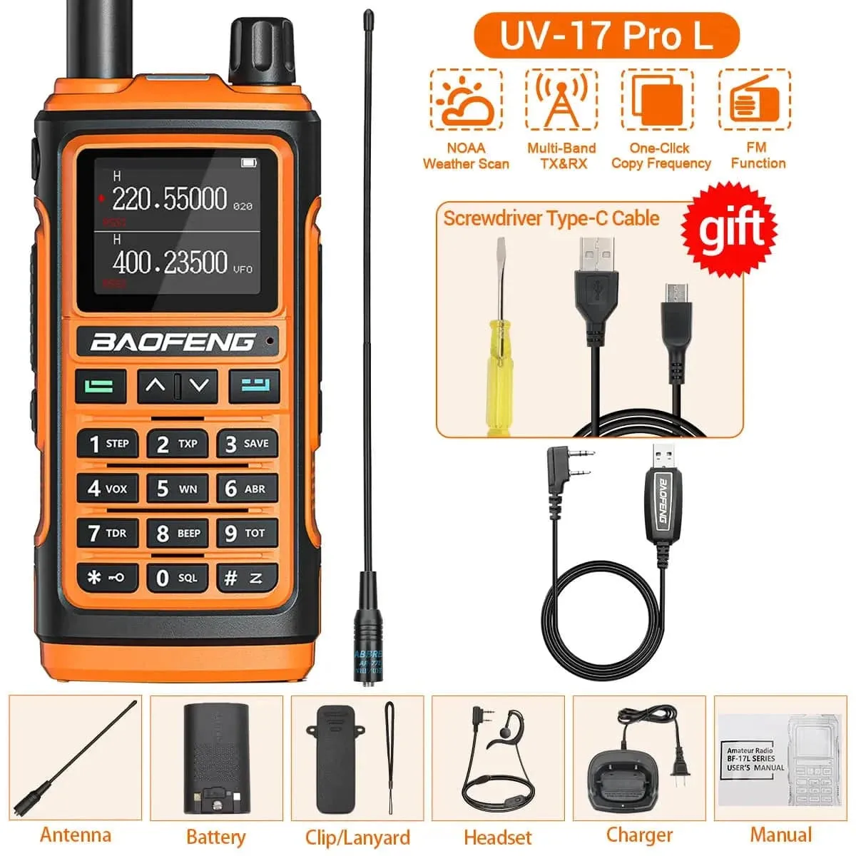 Baofeng UV-17 Pro V2 Walkie Talkie Wireless Copy Frequency 999CH Long Range Upgrade UV-5R K5 21 Pro Protable Two Way Ham Radio