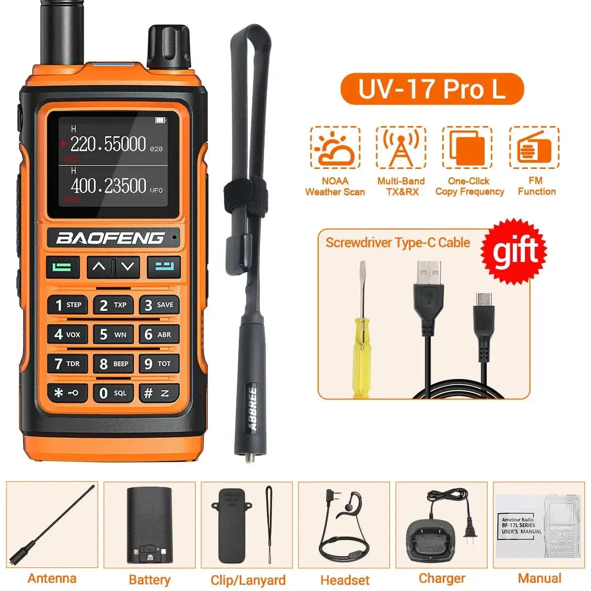 Baofeng UV-17 Pro V2 Walkie Talkie Wireless Copy Frequency 999CH Long Range Upgrade UV-5R K5 21 Pro Protable Two Way Ham Radio