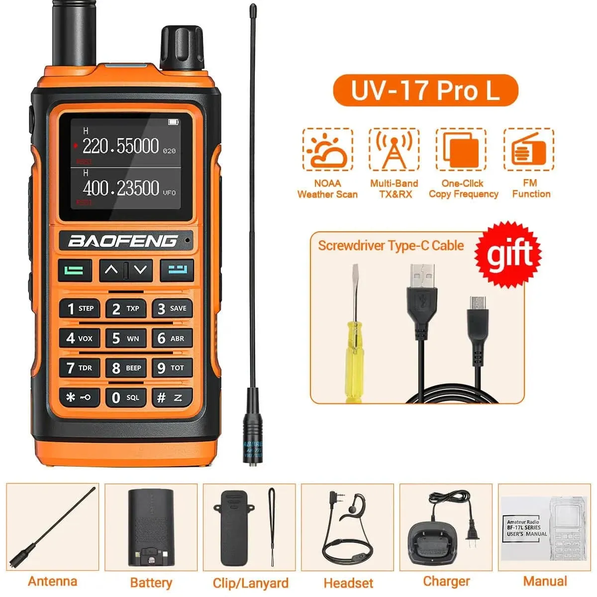 Baofeng UV-17 Pro V2 Walkie Talkie Wireless Copy Frequency 999CH Long Range Upgrade UV-5R K5 21 Pro Protable Two Way Ham Radio