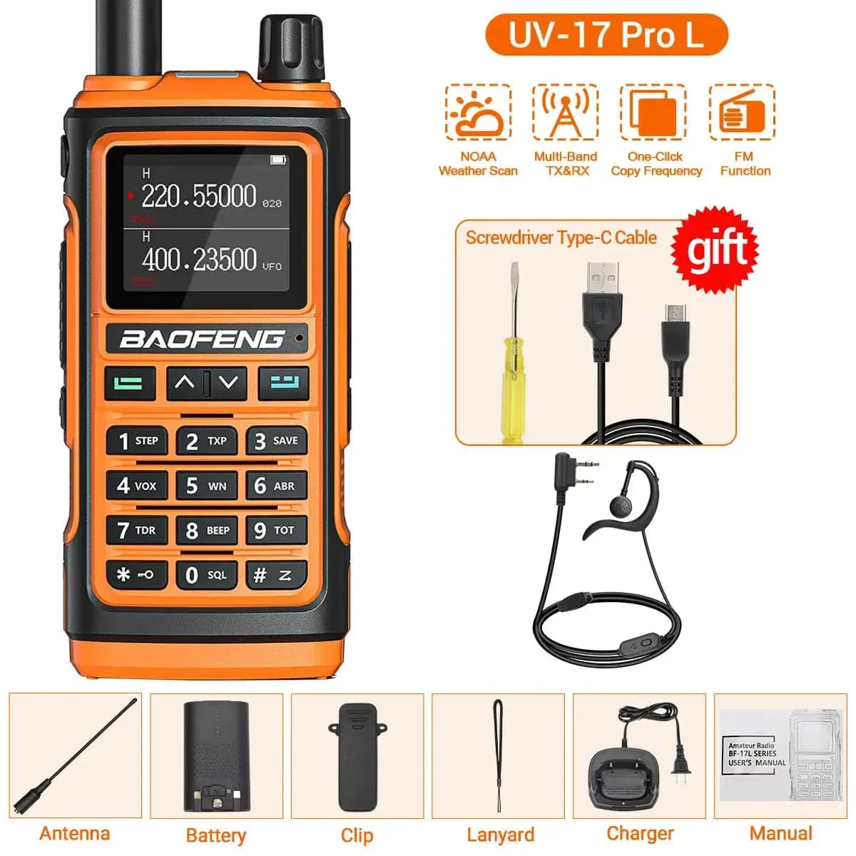 Baofeng UV-17 Pro V2 Walkie Talkie Wireless Copy Frequency 999CH Long Range Upgrade UV-5R K5 21 Pro Protable Two Way Ham Radio