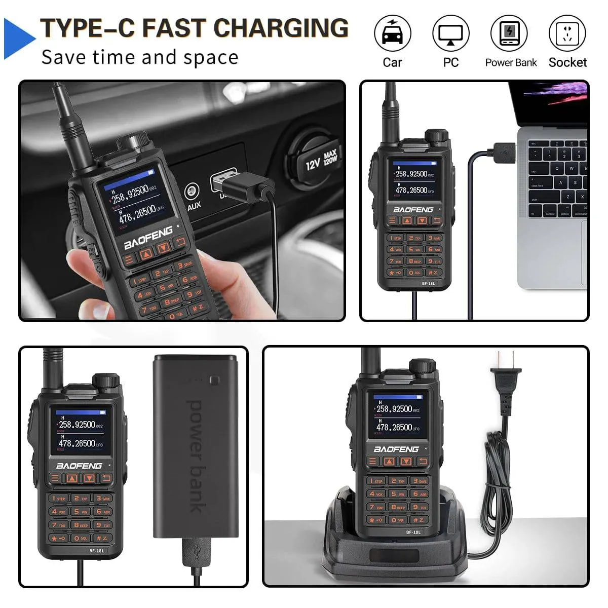 Baofeng UV-18 Pro Walkie Talkie 10W Wireless Copy Frequency 999CH NOAA Long Range Type-C VHF UHF UV-5RPortable Ham Two Way Radio