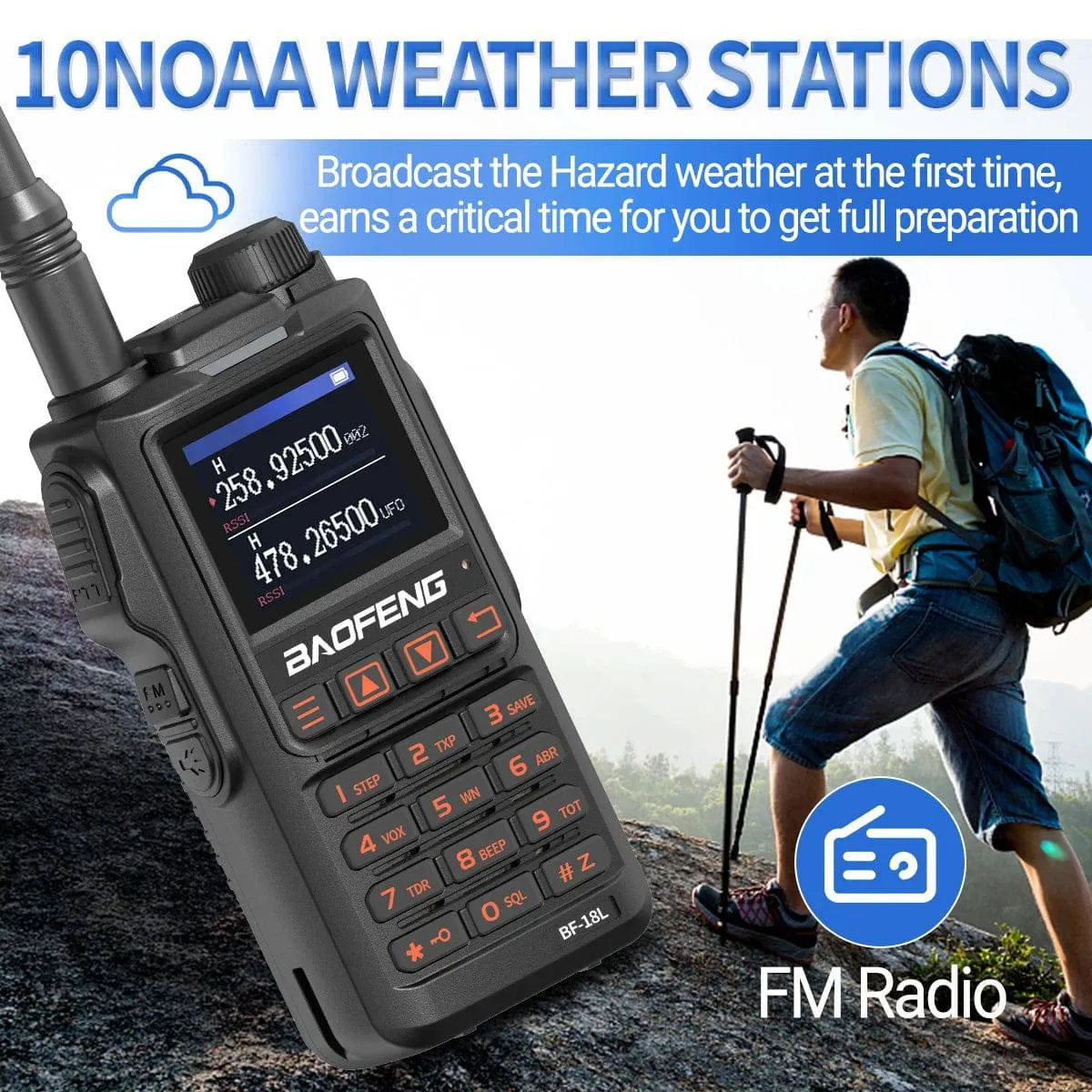 Baofeng UV-18 Pro Walkie Talkie 10W Wireless Copy Frequency 999CH NOAA Long Range Type-C VHF UHF UV-5RPortable Ham Two Way Radio