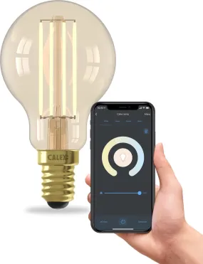 Calex Smart LED Bulb - E14 - Filament - P45 - Gold - Warm White - 4.9W