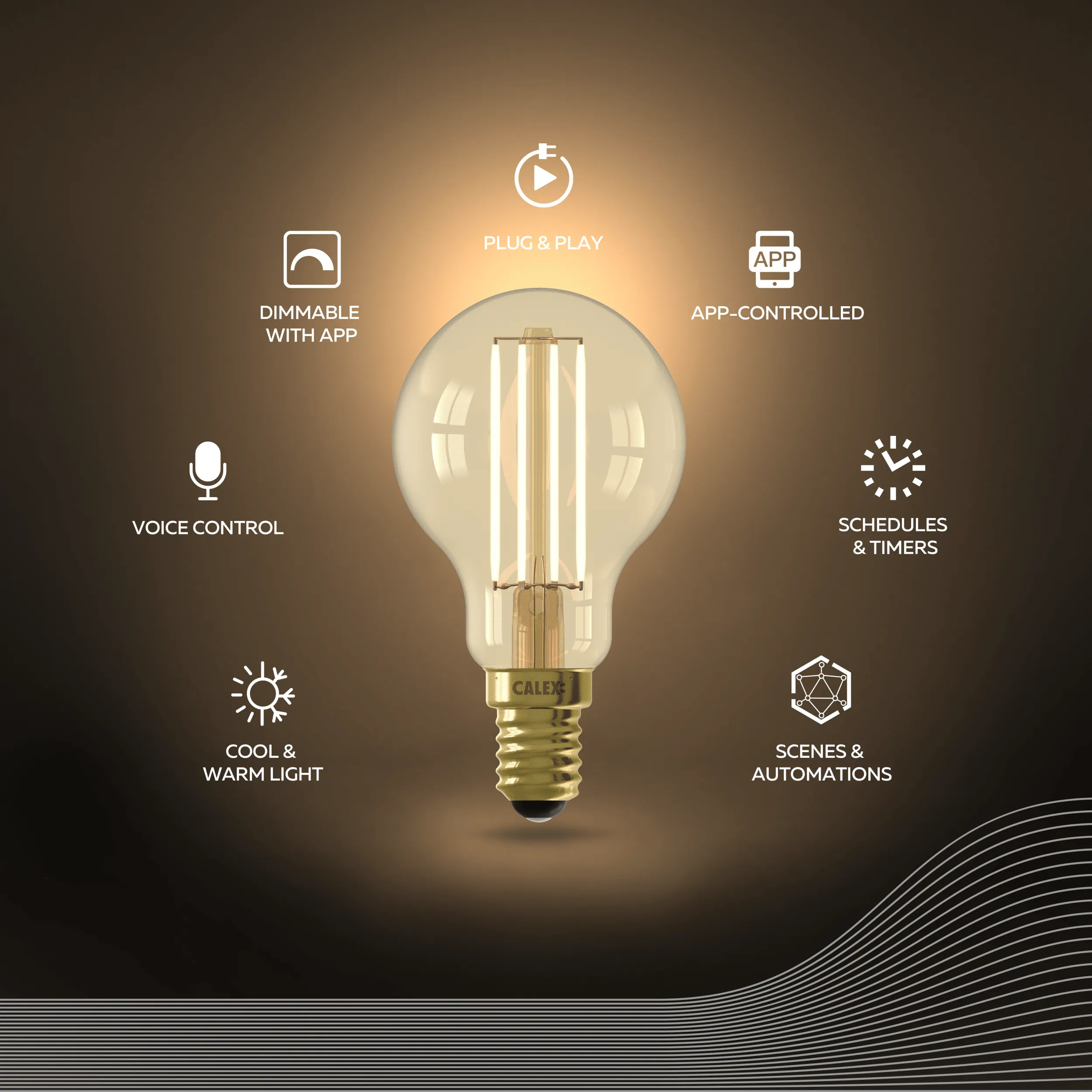 Calex Smart LED Bulb - E14 - Filament - P45 - Gold - Warm White - 4.9W