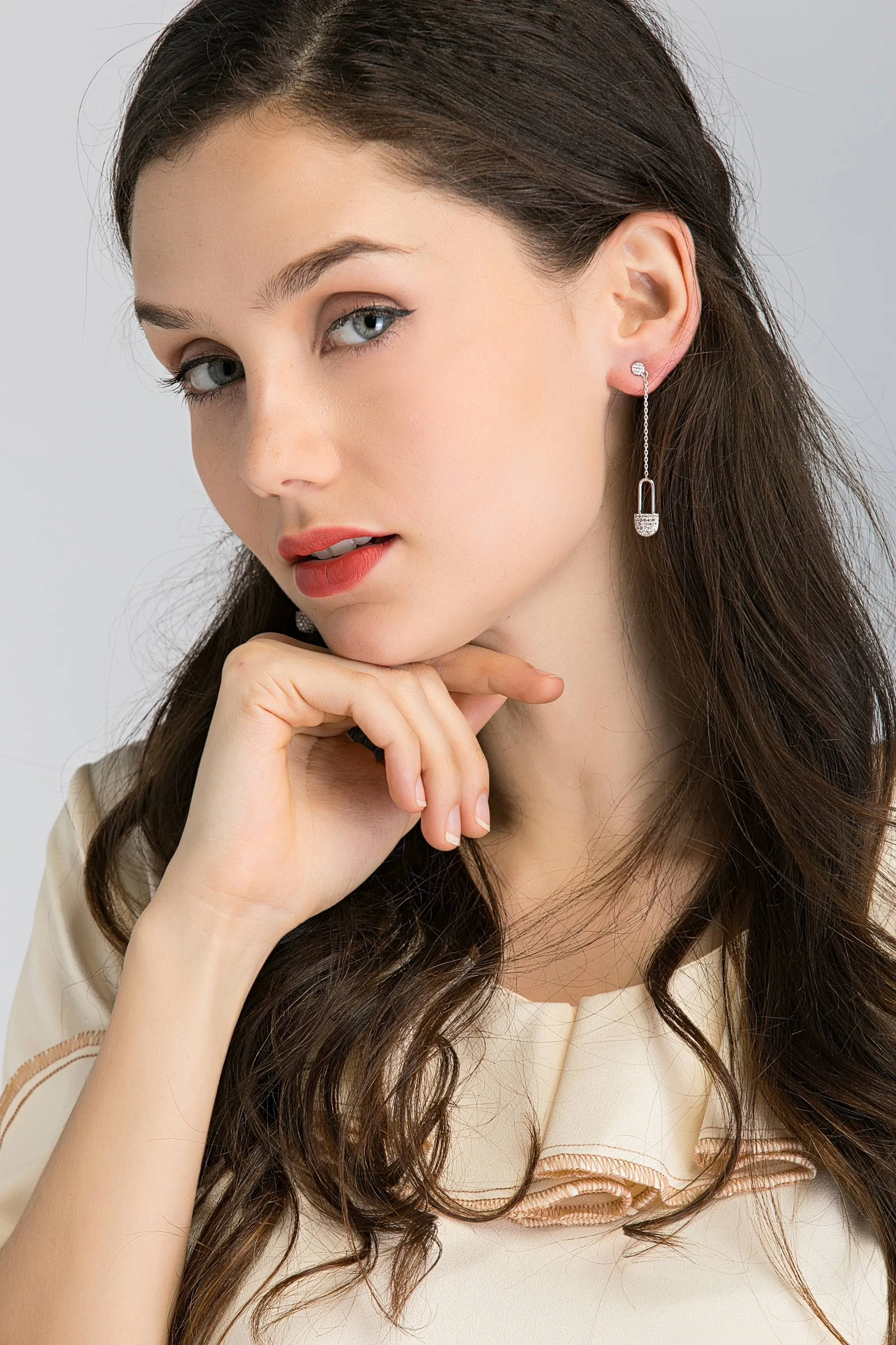 Drop Studded Lock Earrings