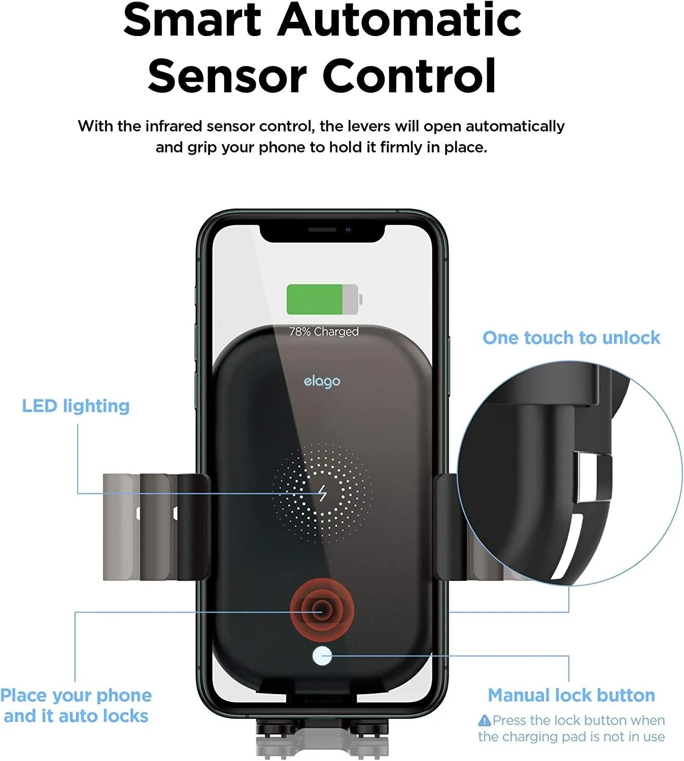 Elago Wireless Car Charger with Auto-Clamping Car Mount