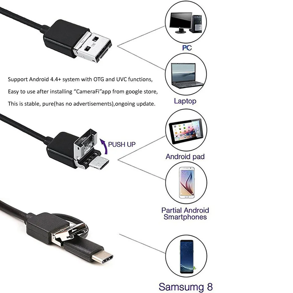 Endoscoop Camera 7Mm 3 In 1 Usb Mini Camcorders Wsdcam IP67 Waterdicht 6 Led Borescope Inspectie Camera Voor Windows pc Android