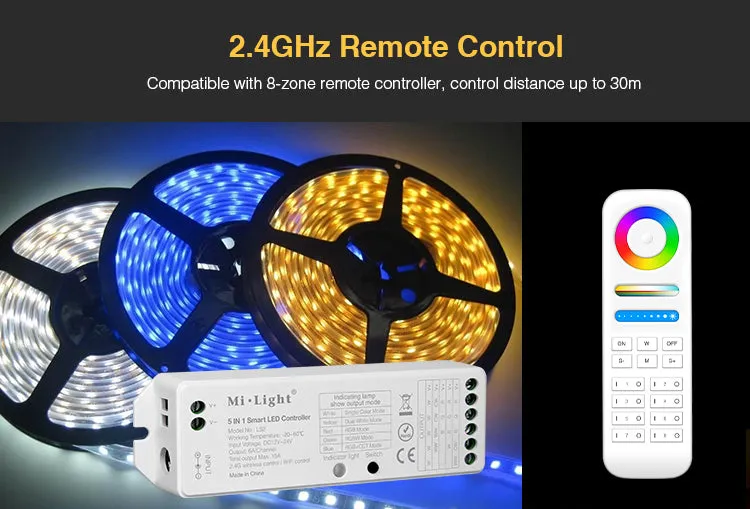 FluxTech 5 In 1 LED Strip Light Controller for Single Colour/ CCT/ RGB/ RGBW/ RGB CCT Strips Light