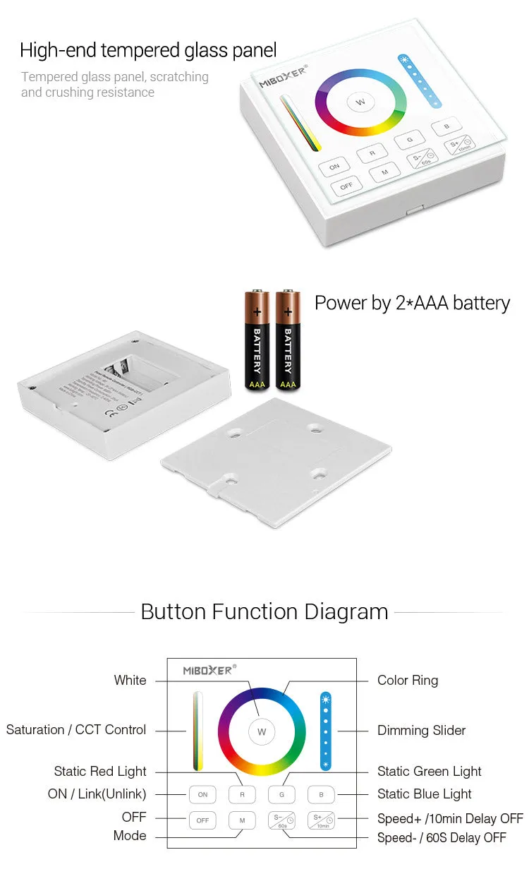 FluxTech - Battery Operated RGB CCT Smart Panel Remote Controller