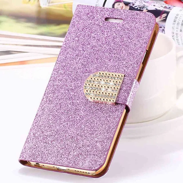 For iPhone 6 6S Plus 7 Plus Cover Glitter Bling Crystal Diamond Leather Wallet Case For Samsung Galaxy S6 Edge Plus S7 Edge Bags