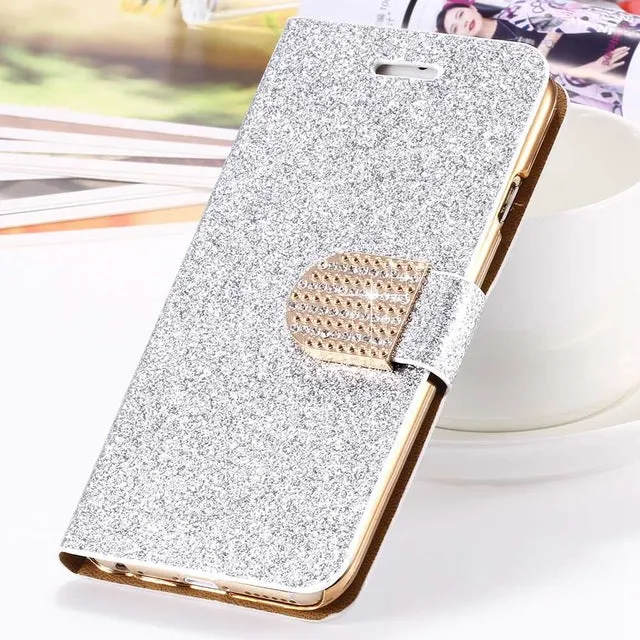 For iPhone 6 6S Plus 7 Plus Cover Glitter Bling Crystal Diamond Leather Wallet Case For Samsung Galaxy S6 Edge Plus S7 Edge Bags