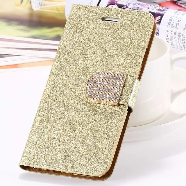 For iPhone 6 6S Plus 7 Plus Cover Glitter Bling Crystal Diamond Leather Wallet Case For Samsung Galaxy S6 Edge Plus S7 Edge Bags