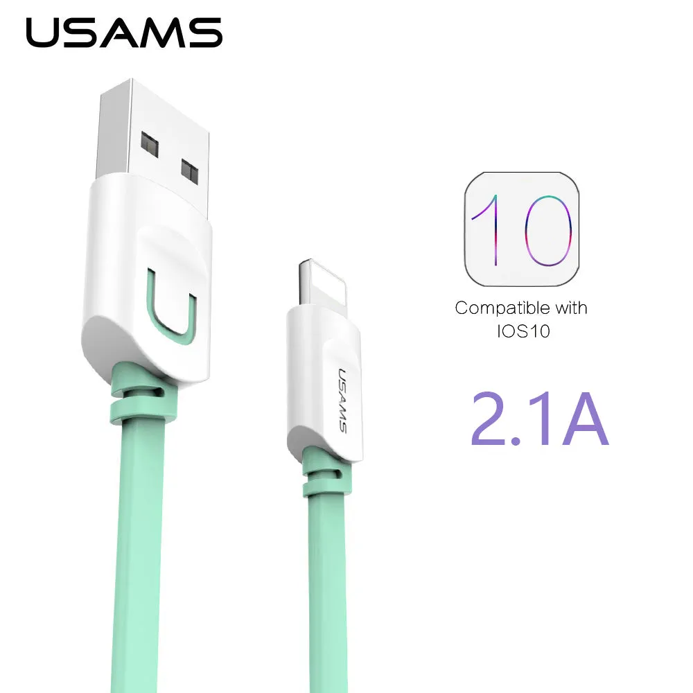 For IPhone Cable IOS 10 9 USAMS 2.1A Fast Charging 0.25m 1m 1.5m Flat Usb Charger Cable For iPhone 7 i6 iPhone 6 6s Cable