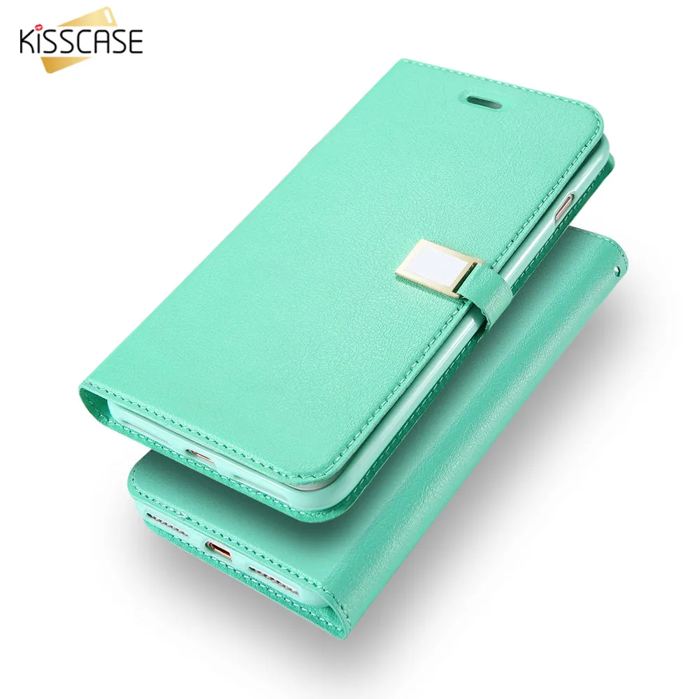 KISSCASE Flip Case For iPhone 5S 5C 4S case Candy Color Leather iphone 6 Cases For iPhone 7 7 Plus Wallet Card Slot Case Cover