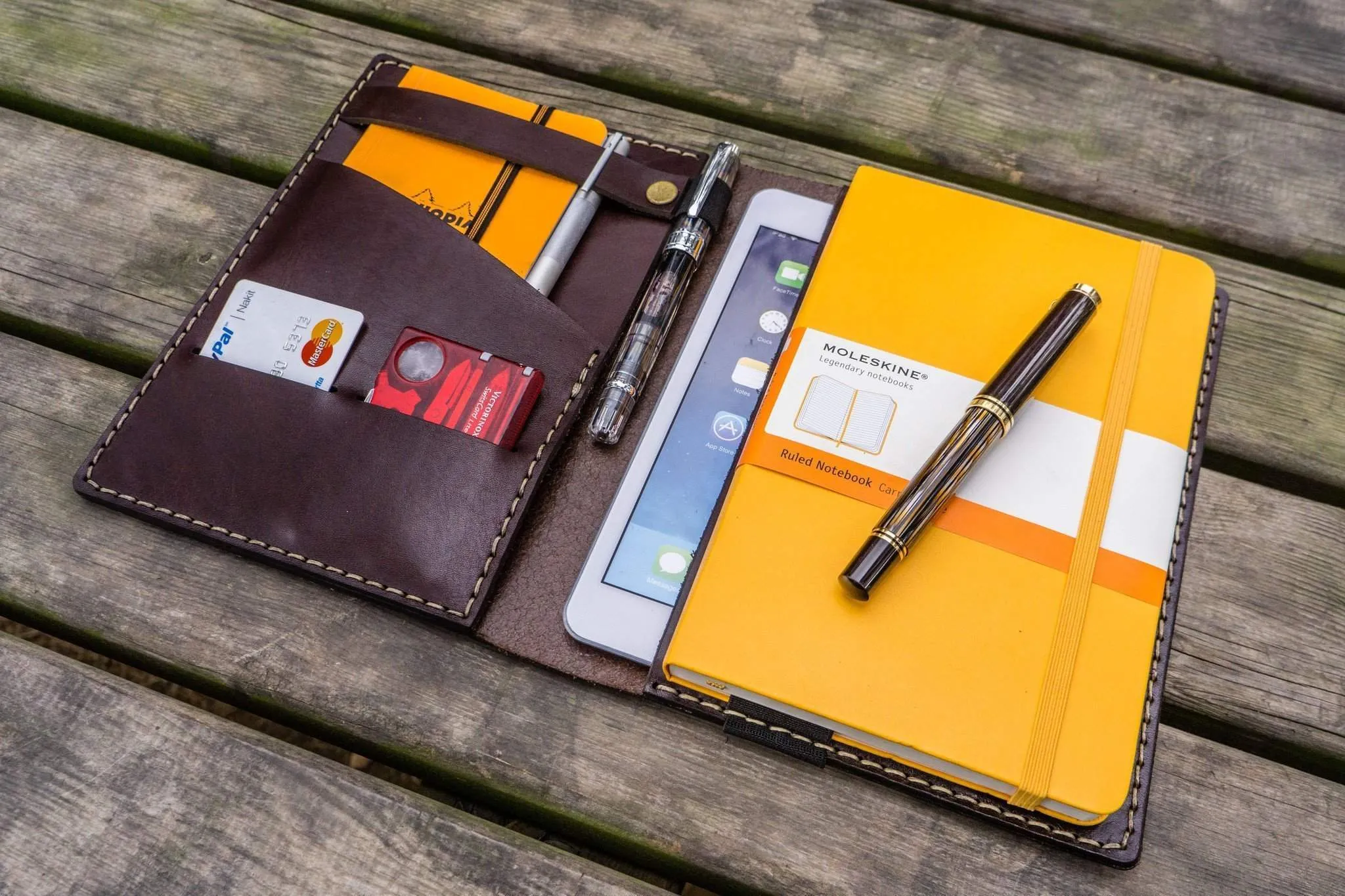 Leather Rhodia A5 Notebook & iPad Mini Cover - Dark Brown