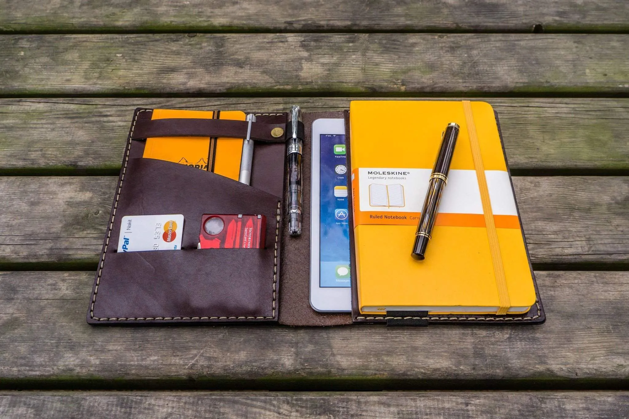 Leather Rhodia A5 Notebook & iPad Mini Cover - Dark Brown