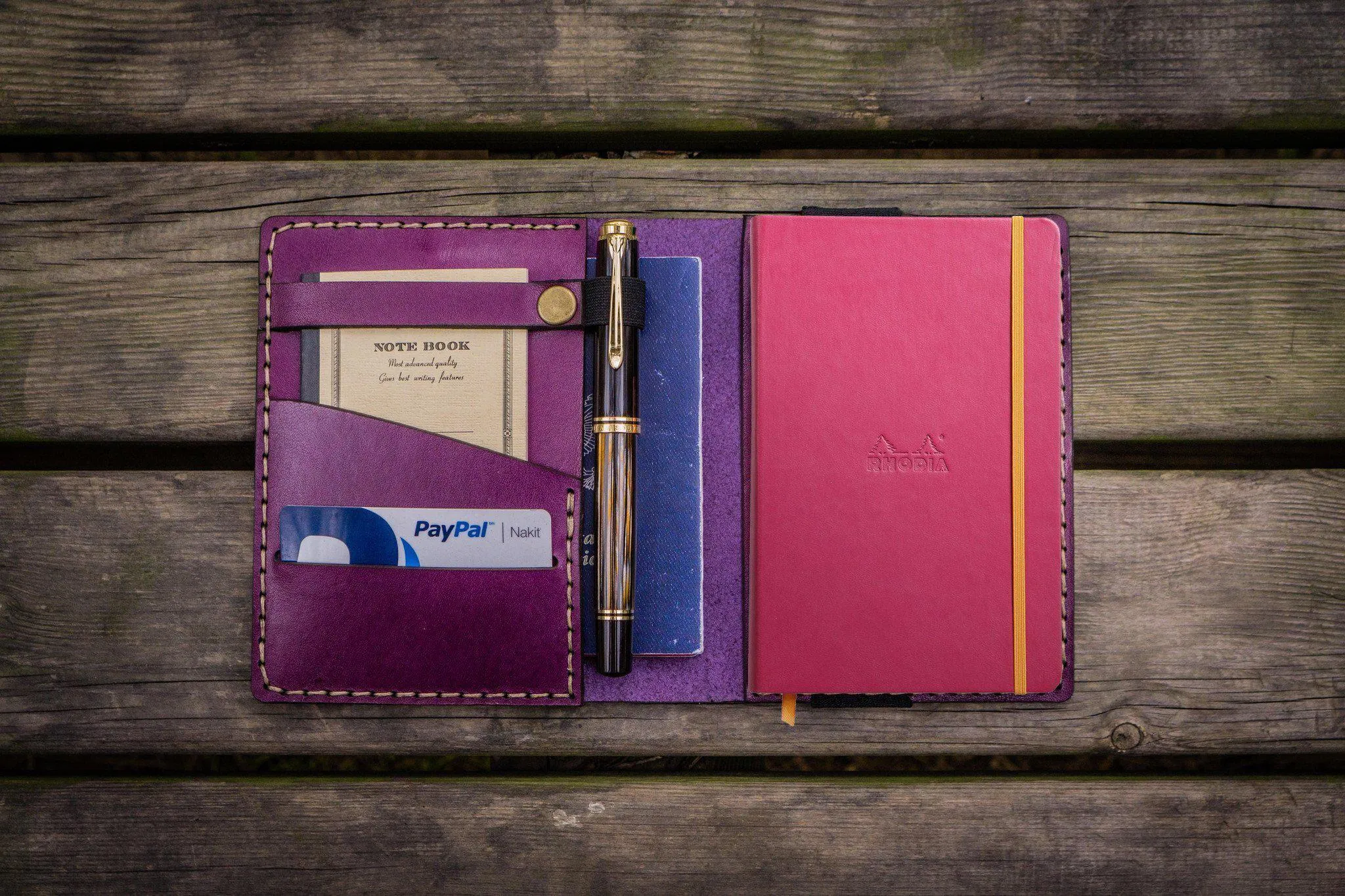 Leather Rhodia A6 Notebook Cover - Purple