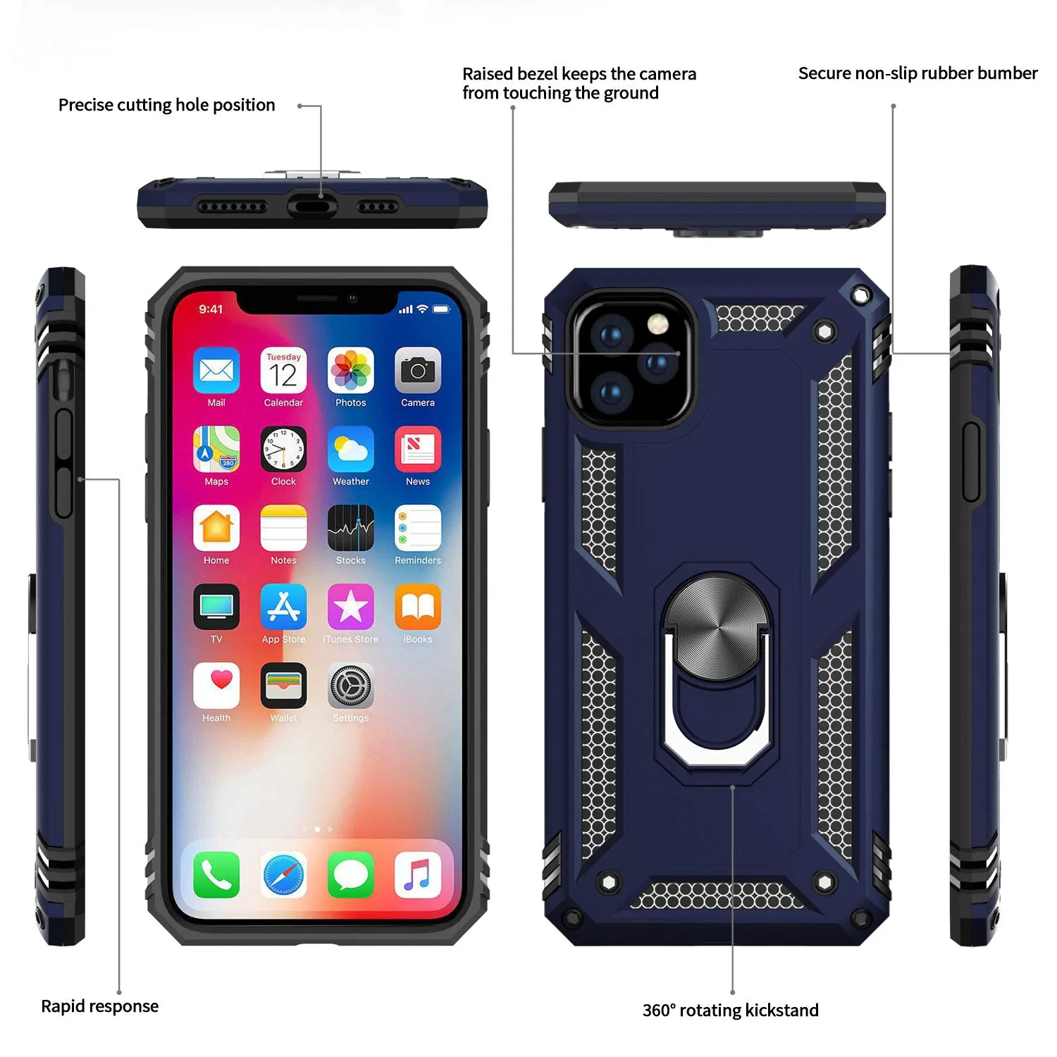 LeYi iPhone 11 Pro Case with Tempered Glass Screen Protector [2Pack], Military Grade Protective Phone Case with Ring Magnetic Car Mount Kickstand