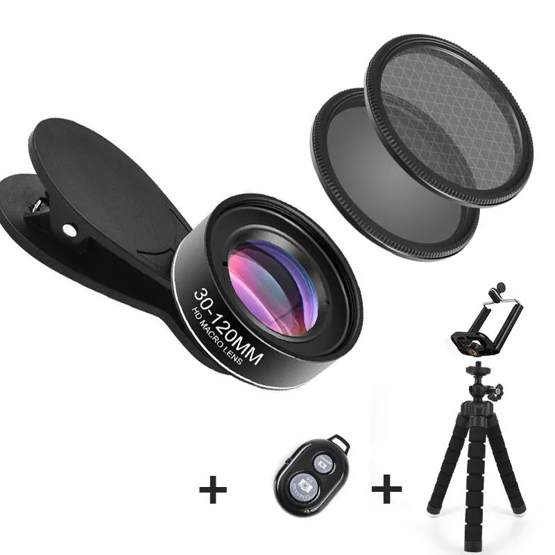 Phone Camera Lens 30-120mm Macro Lens Long Distance 4K HD Mobile Phones Accessories Lens CPL Star Filter for iPhone X Smartphone