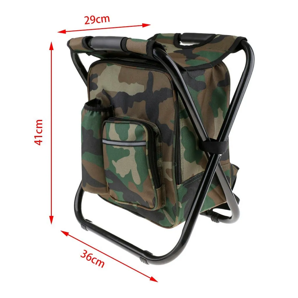 Portable Folding Backpack Chair Camping Stool Cooler Bag Rucksack Beach Fishing 150kg load