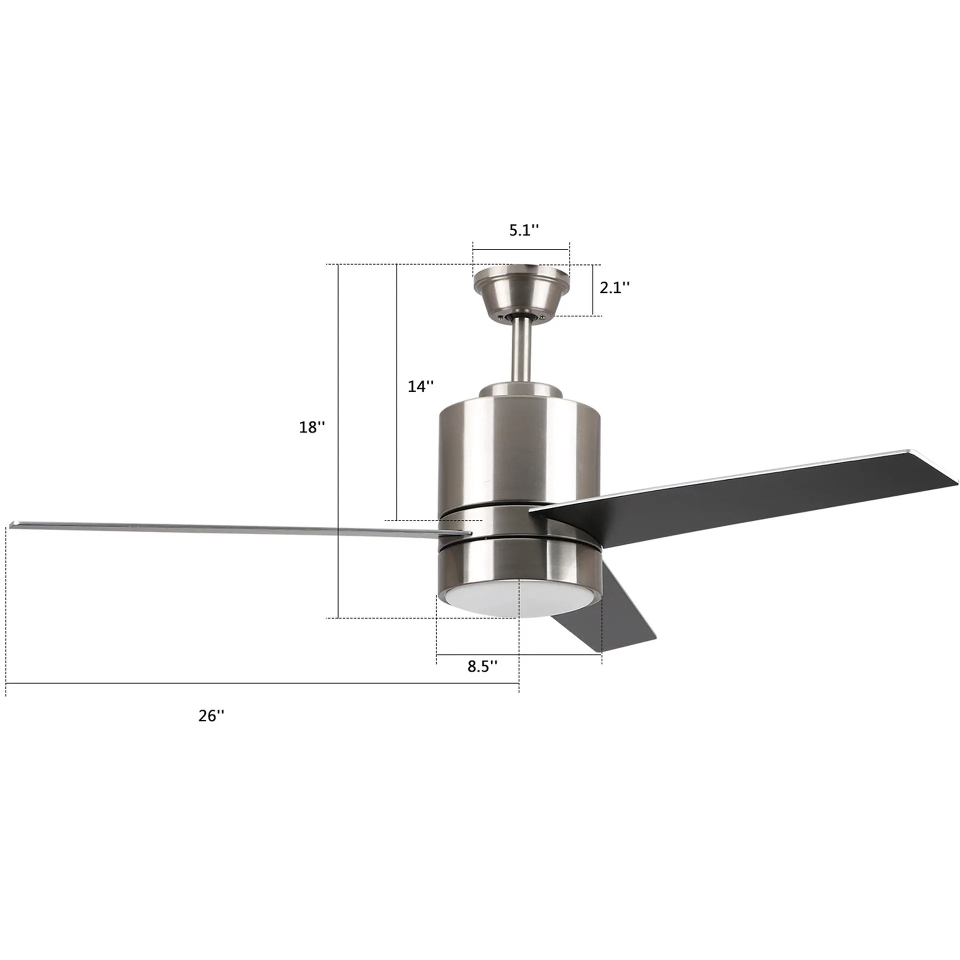 RAIDEN 52 inch 3-Blade Smart Ceiling Fan with LED Light Kit & Smart Wall Switch - Silver/Black & Silver (Reversible Blades)