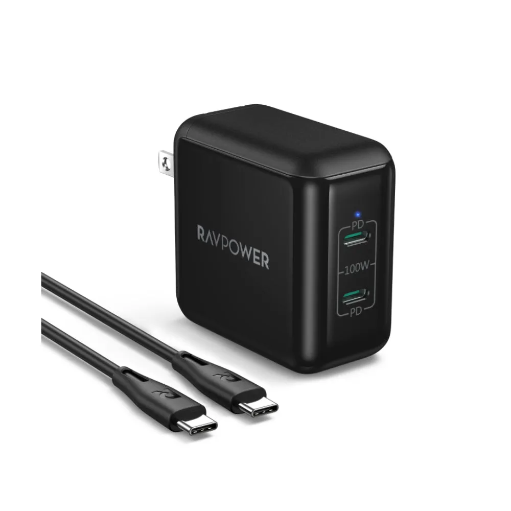 RAVPower 100W GaN II Generation 2 DUO USB-C Ports PD Series Wall Charger