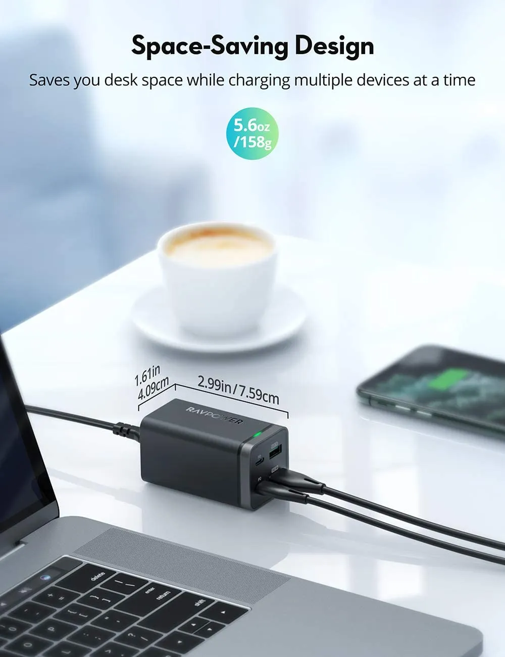 RAVPower 65W 4-Port GaN Tech USB C Desktop Charger