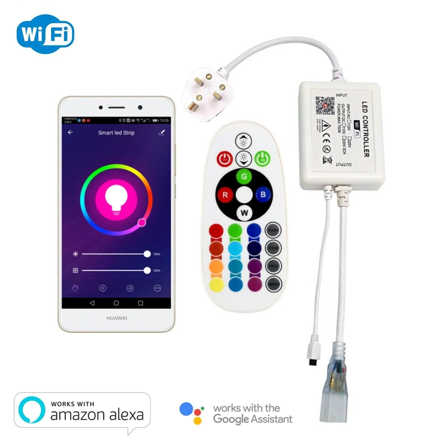 RGB LED Strip 220V 240V 120LEDs/m WiFi Tuya APP LED controller with 24key Remote