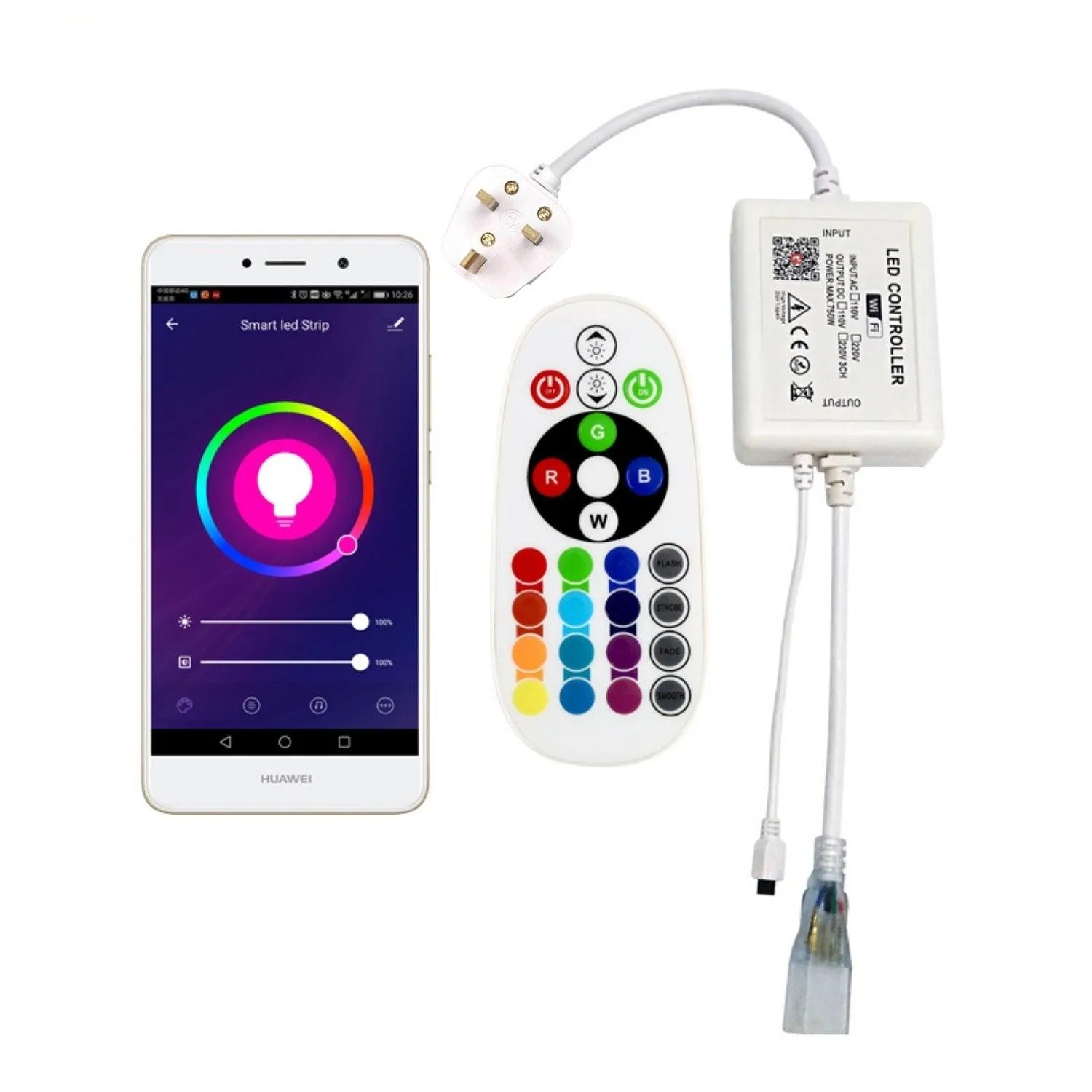 RGB LED Strip 220V 240V 60LEDs/m WiFi Tuya APP LED controller with 24key Remote