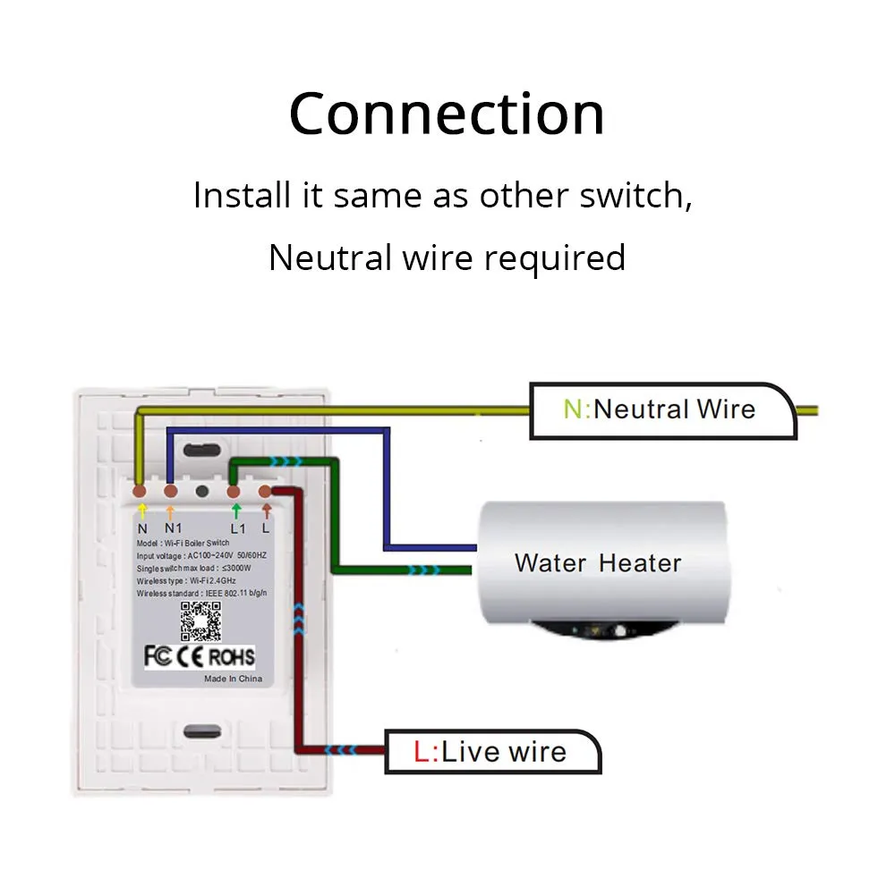 SH100 WiFi Water Heater Switch (Works with Alexa and Google Assistant)