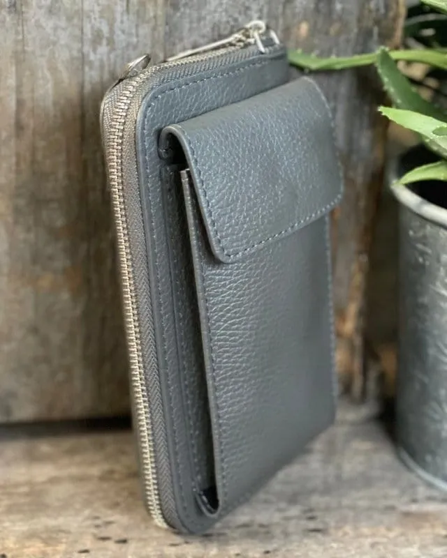 Small Leather Mobile Phone Purse/ Bag  - Grey