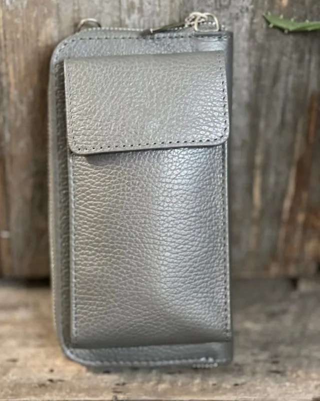 Small Leather Mobile Phone Purse/ Bag  - Grey