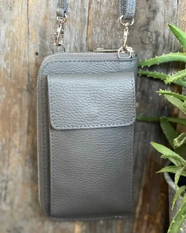 Small Leather Mobile Phone Purse/ Bag  - Grey