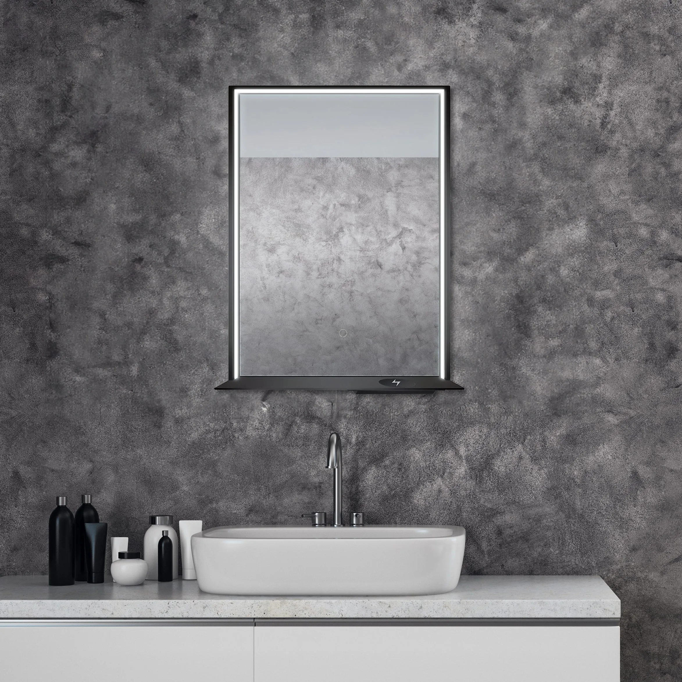 The Allegra 24" W x 32" H Framed LED Mirror with Bluetooth Speaker and Wireless Cell Phone Charger; Available in 3 colors