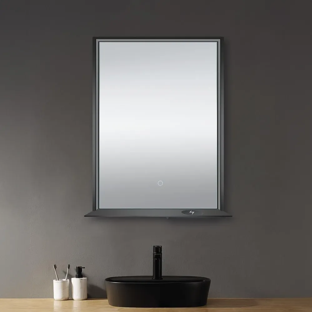 The Allegra 24" W x 32" H Framed LED Mirror with Bluetooth Speaker and Wireless Cell Phone Charger; Available in 3 colors