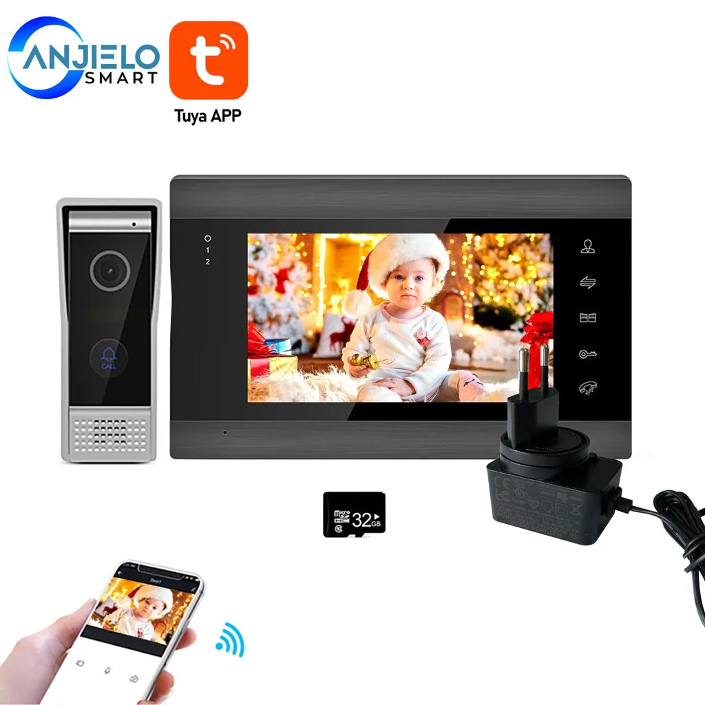 Tuya 7 inch 1080P/AHD Wifi Home Video Doorphone Intercom System Support Remote Unlock Motion Detect Record with 32G memory Card